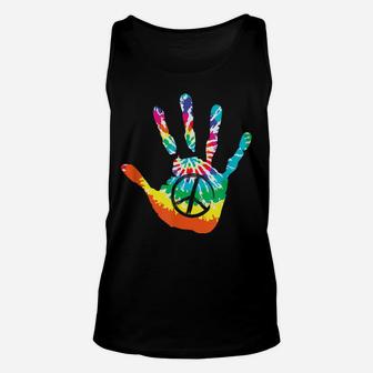 Peace Sign Love Handprint 60S 70S Tie Dye Hippie Costume Unisex Tank Top | Crazezy
