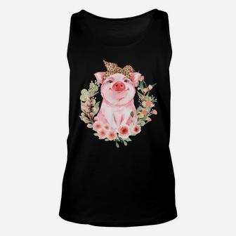 Pig With Leopard Headband Flower Tshirt Cute Pig Lover Gifts Unisex Tank Top | Crazezy CA