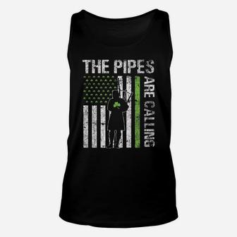 Pipes Are Calling Patricks Day Irish Bagpipe America Flag Unisex Tank Top | Crazezy