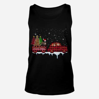Pit Bull Dog Christmas Red Plaid Truck Santa Xmas Tree Gift Sweatshirt Unisex Tank Top | Crazezy CA