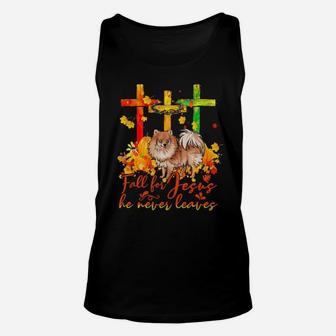 Pomeranian Fall For Jesus He Never Leaves Unisex Tank Top - Monsterry AU