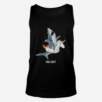 Pool Party Unicorn Float Funny Shark Lover Unisex Tank Top | Crazezy