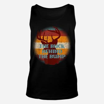 Pregnancy Announcement Buck Behind The Bump Funny Hunting Unisex Tank Top | Crazezy CA