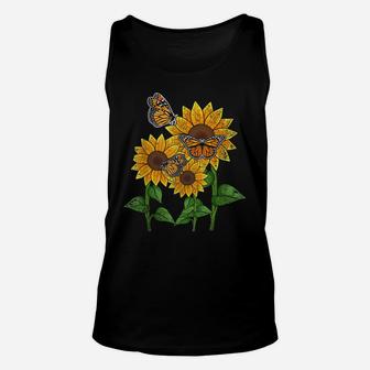 Pretty Sunflowers Yellow Flower Butterfly Floral Sunflower Unisex Tank Top | Crazezy