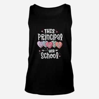 Principal Valentines Day Gift Hearts Loves Her School Unisex Tank Top | Crazezy