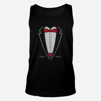 Printed Suit And Tie Tuxedo Red Bow Tie Bachelor Party Unisex Tank Top | Crazezy DE