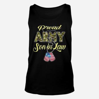 Proud Army Son-In-Law Camo Us Flag Dog Tag Military Family Unisex Tank Top | Crazezy