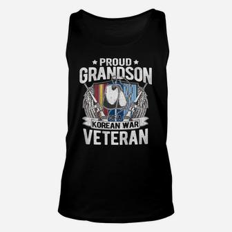 Proud Grandson Of Korean War Veteran Dog Tag Military Family Unisex Tank Top | Crazezy