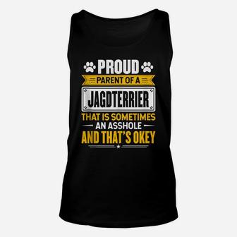 Proud Parent Of A Jagdterrier Funny Dog Owner Mom & Dad Unisex Tank Top | Crazezy CA
