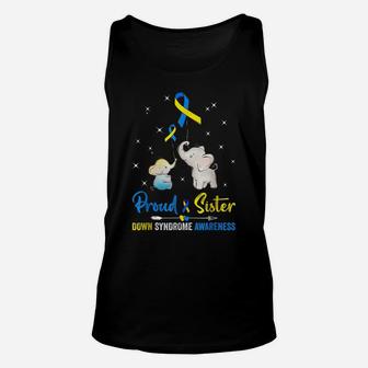 Proud Sister Down Syndrome Awareness Blue Yellow Ribbon Unisex Tank Top | Crazezy