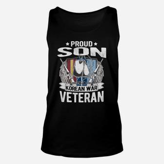 Proud Son Of A Korean War Veteran - Dog Tags Military Family Unisex Tank Top | Crazezy