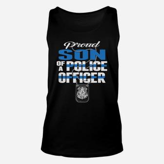 Proud Son Of A Police Officer Thin Blue Line Cop Family Gift Unisex Tank Top | Crazezy UK