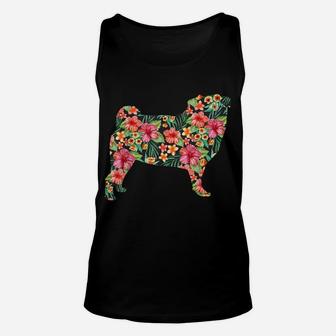 Pug Flower Funny Dog Silhouette Floral Gifts Women Men Unisex Tank Top | Crazezy