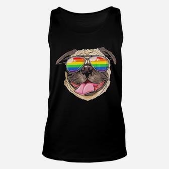 Pug Gay Pride Flag Sunglasses Lgbt Dog Puppy Lovers Unisex Tank Top - Monsterry AU