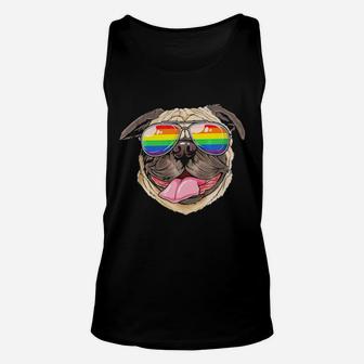 Pug Gay Pride Flag Sunglasses Lgbt Dog Puppy Lovers Unisex Tank Top - Monsterry AU