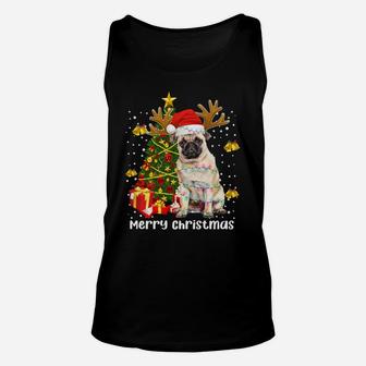 Pug Santa Christmas Tree Lights Xmas Reindeer Funny Pug Dog Unisex Tank Top | Crazezy UK