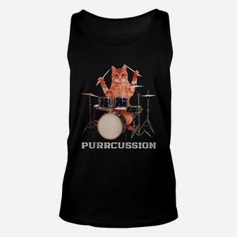 Purrcussion - Funny Cat Drummer On Drum Set Percussion Pun Unisex Tank Top | Crazezy