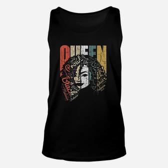 Queen Strong Black Woman Afro Natural Hair Afro Educated Melanin Rich Skin Black Unisex Tank Top | Crazezy