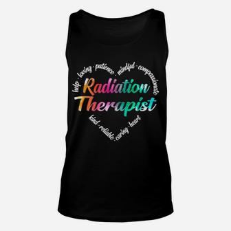 Radiation Therapist Heart Word Cloud Watercolor Rainbow Unisex Tank Top - Monsterry