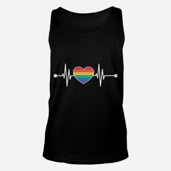 Rainbow Heartbeat Cute Lgbtq Gay Pride Month Unisex Tank Top - Monsterry DE