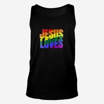 Rainbow Pride Gay Christian Lgbtq Jesus Loves Unisex Tank Top - Monsterry