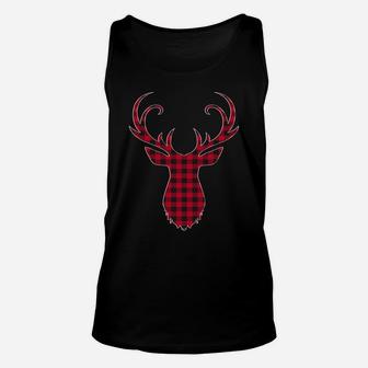 Red And Black Buffalo Plaid Reindeer Christmas Deer Pajama Sweatshirt Unisex Tank Top | Crazezy