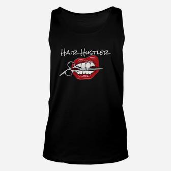 Red Lips With Hairdresser Scissors Cool Hair Unisex Tank Top | Crazezy UK