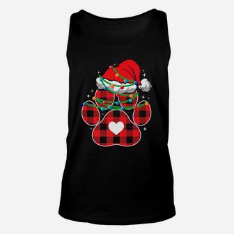 Red Plaid Dog Paw Print Christmas Lights Funny Santa Hat Unisex Tank Top | Crazezy