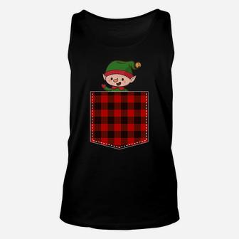 Red Plaid Elf In Pocket Buffalo Family Pajama Christmas Unisex Tank Top | Crazezy AU
