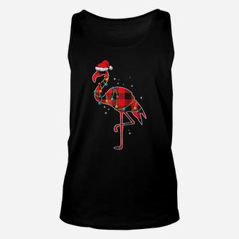 Red Plaid Flamingo Christmas Lights Funny Santa Hat Raglan Baseball Tee Unisex Tank Top | Crazezy