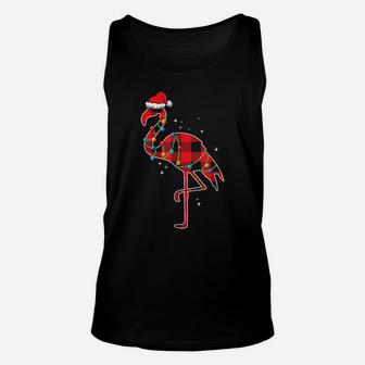 Red Plaid Flamingo Christmas Lights Funny Santa Hat Unisex Tank Top | Crazezy