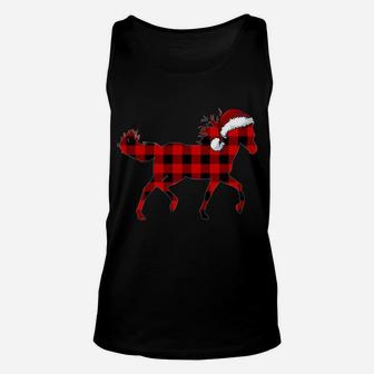 Red Plaid Horse Christmas Funny Horse Santa Hat Xmas Gift Sweatshirt Unisex Tank Top | Crazezy