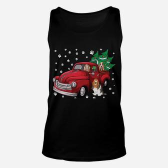 Red Truck Merry Christmas Tree Basset Hound Christmas Unisex Tank Top | Crazezy