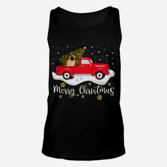 Red Truck Merry Christmas Tree Pug Christmas Unisex Tank Top | Crazezy