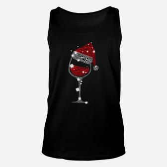 Red Wine Glass Christmas Tee Funny Santa Hat Xmas Gift Sweatshirt Unisex Tank Top | Crazezy