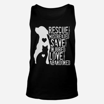 Rescue, Save, Love Animal Rescue, Dog Lover Cat Lover Shirt Unisex Tank Top | Crazezy UK