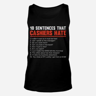 Retail Worker Funny 10 Sentences Cashier Unisex Tank Top | Crazezy