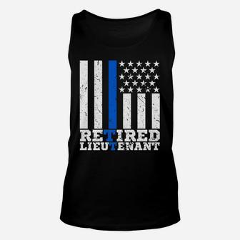 Retired Lieutenant Police Retirement Thin Blue Line Usa Flag Unisex Tank Top | Crazezy