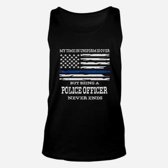 Retired Police Officer Us Flag Thin Blue Line Gift Unisex Tank Top | Crazezy AU