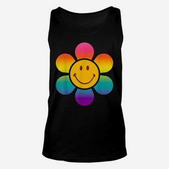 Retro 70S Costume For Women Hippie Flower Smily Face Rainbow Unisex Tank Top | Crazezy