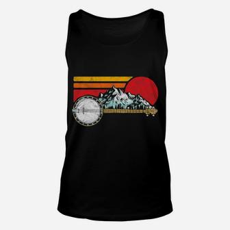 Retro Banjo Mountains & Sun Sketch Surf Style 80'S Graphic Unisex Tank Top | Crazezy CA
