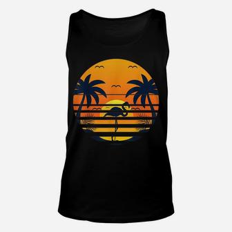 Retro Beach Sunset Palm Trees Flamingo Tropical Summer Unisex Tank Top | Crazezy AU