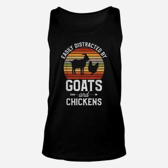 Retro Easily Distracted By Goats And Chickens Farm Animals Unisex Tank Top | Crazezy AU
