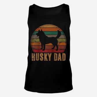 Retro Husky Dad Gift Dog Owner Pet Siberian Huskies Father Raglan Baseball Tee Unisex Tank Top | Crazezy