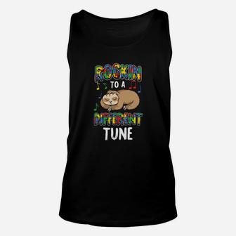Rocking To A Different Tune Autism Awareness Sloth Unisex Tank Top - Monsterry