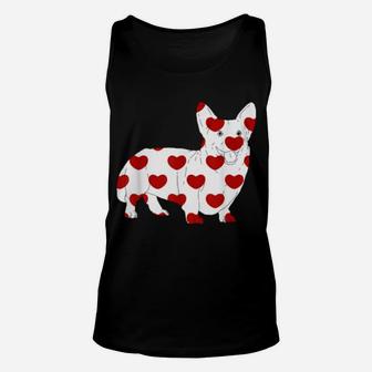 Romantic Corgi Dog With Red Hearts Print Valentines Day Unisex Tank Top - Monsterry DE