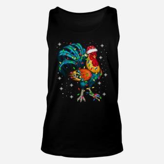 Rooster Chicken Christmas Tree Santa Hat Funny Xmas Lights Sweatshirt Unisex Tank Top | Crazezy DE