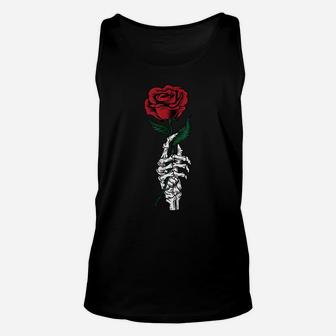 Rose Flower Gift - White Skeleton Hand Holding A Red Rose Unisex Tank Top | Crazezy AU