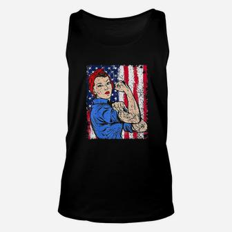 Rosie The Riveter Feminist Patriotic Usa Flag 4th Of July Unisex Tank Top - Thegiftio