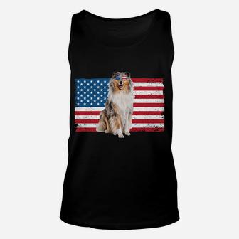 Rough Collie Dad American Flag Collie Dog Lover Owner Funny Sweatshirt Unisex Tank Top | Crazezy UK
